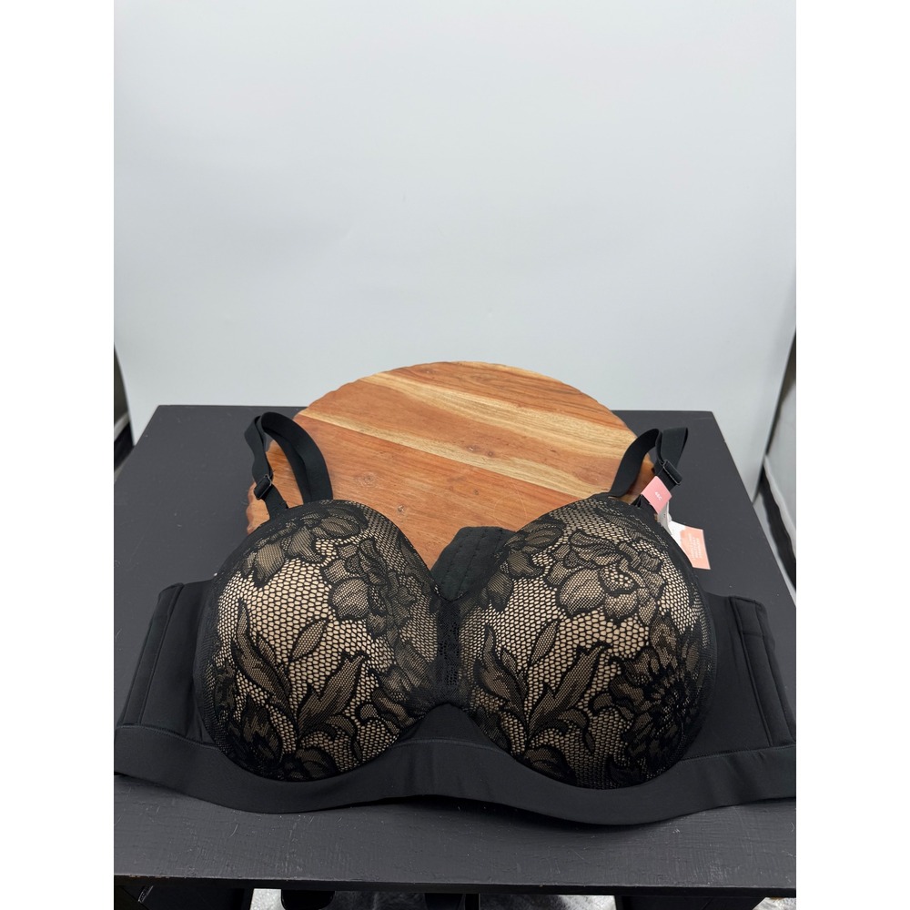 Cacique Comfort Bliss Multi-Way Strapless Bra Women 46C Black Lace 1138736